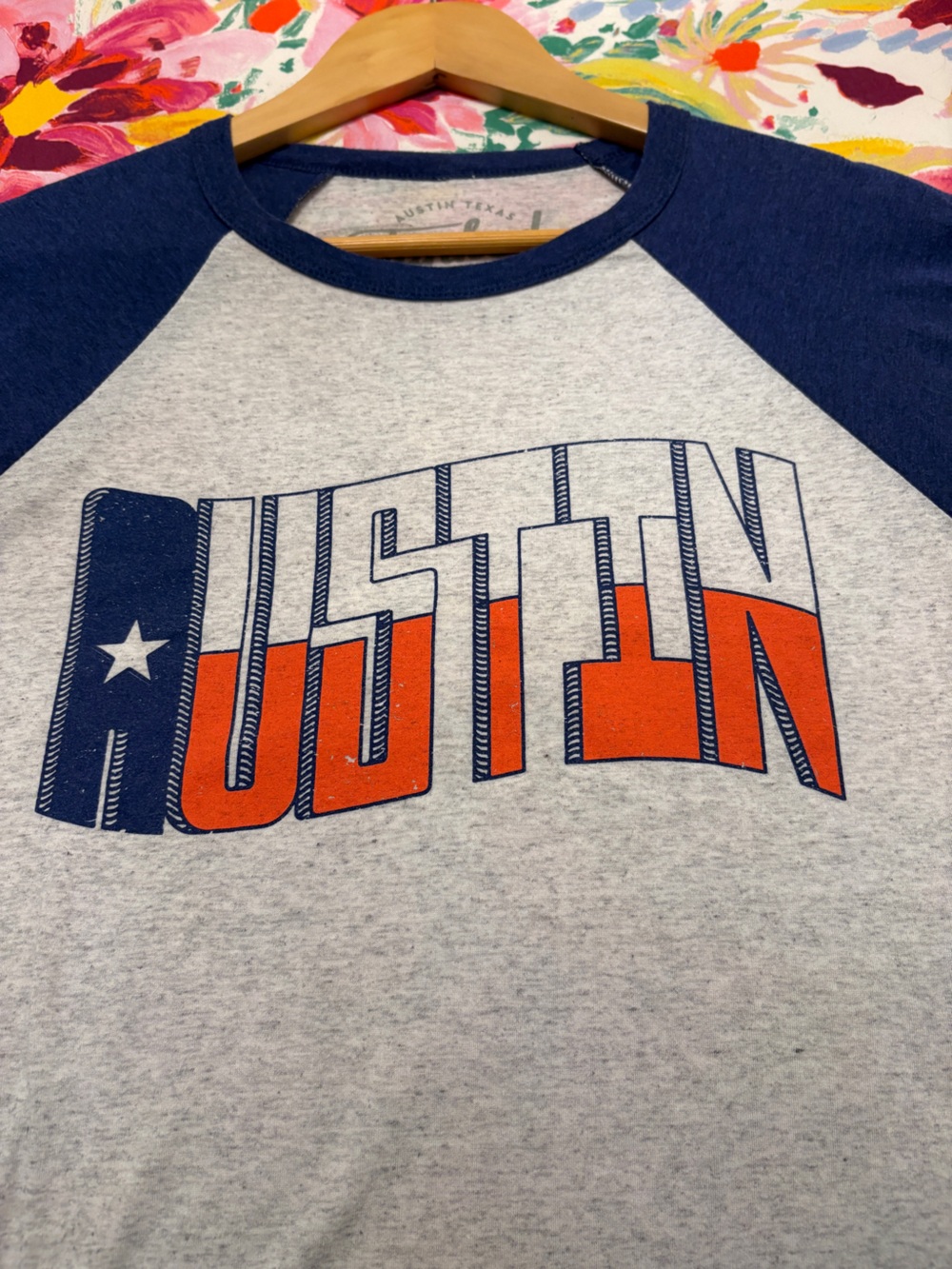 Austin Graphic Raglan Baseball Tee - Blue/Gray - Picture 5 of 5